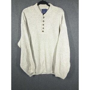 Vtg 90s Y2K Old Glory Mens XL Henley Sweater Beige Knit 100% Cotton Pullover